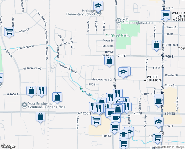 map of restaurants, bars, coffee shops, grocery stores, and more near 870 Sunflower Drive in Ogden