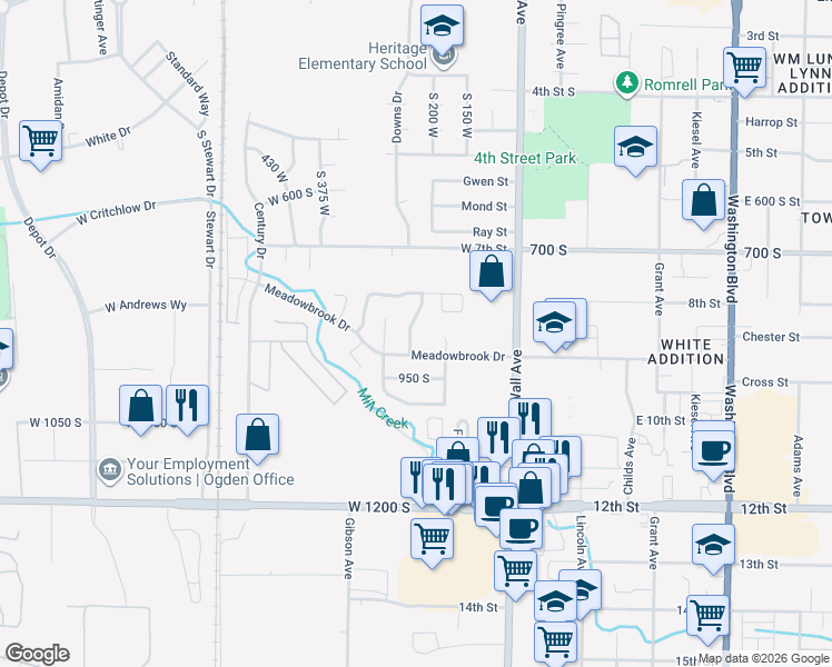 map of restaurants, bars, coffee shops, grocery stores, and more near 870 Sunflower Drive in Ogden