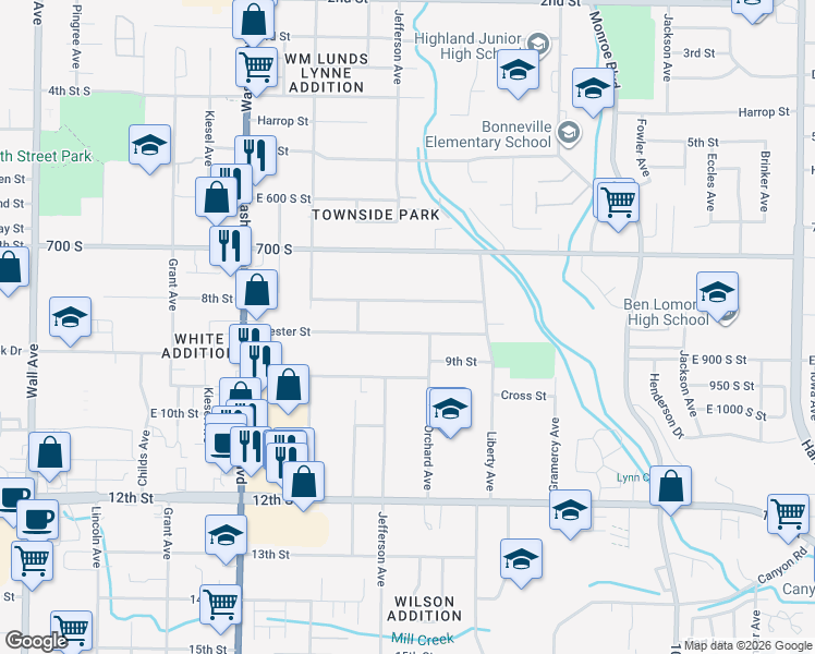 map of restaurants, bars, coffee shops, grocery stores, and more near 643 East 800 South Street in Ogden