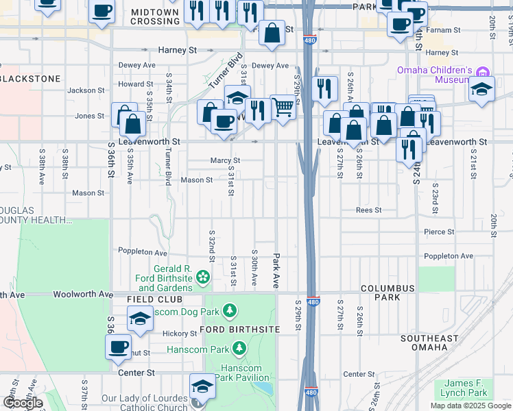 map of restaurants, bars, coffee shops, grocery stores, and more near in Omaha