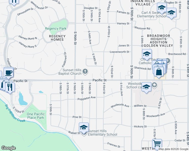 map of restaurants, bars, coffee shops, grocery stores, and more near 1012 South 93rd Court in Omaha