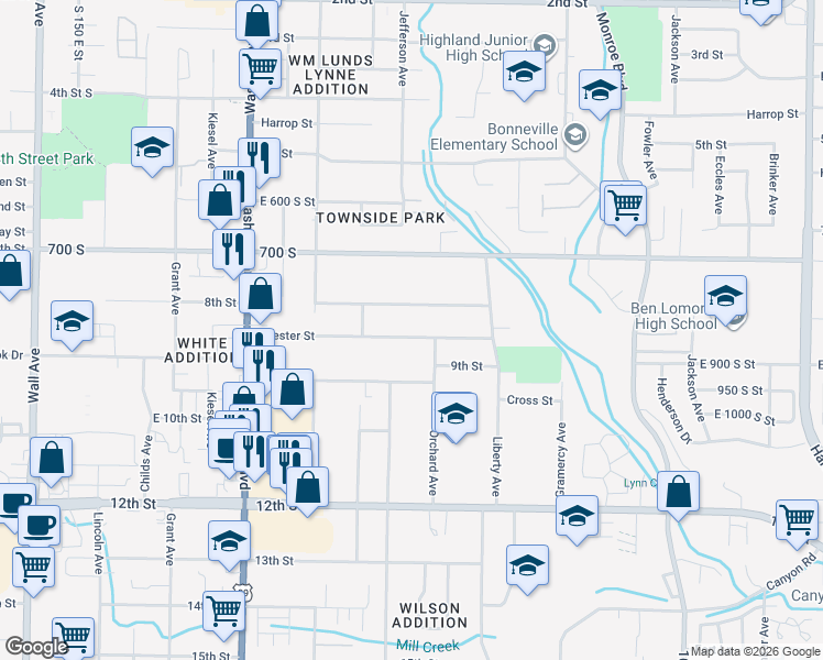 map of restaurants, bars, coffee shops, grocery stores, and more near 643 East 800 South Street in Ogden