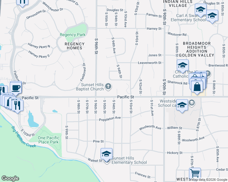 map of restaurants, bars, coffee shops, grocery stores, and more near 9429 Shamrock Road in Omaha