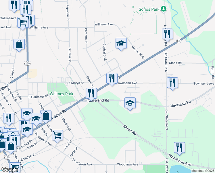 map of restaurants, bars, coffee shops, grocery stores, and more near 218 East Main Street in Norwalk