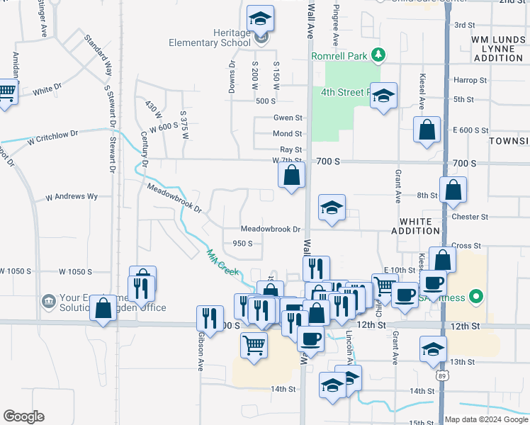 map of restaurants, bars, coffee shops, grocery stores, and more near 856 200 West in Ogden