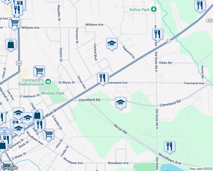 map of restaurants, bars, coffee shops, grocery stores, and more near 224 East Main Street in Norwalk