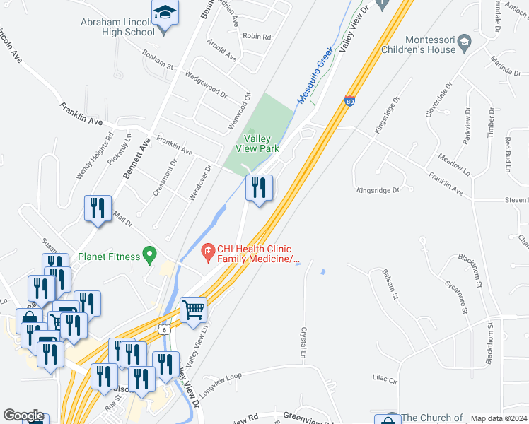 map of restaurants, bars, coffee shops, grocery stores, and more near 928 Valley View Drive in Council Bluffs