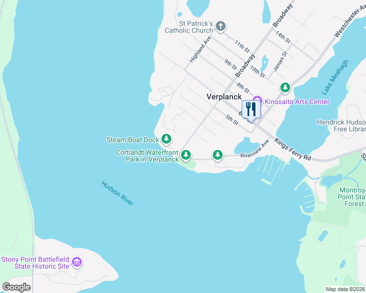 map of restaurants, bars, coffee shops, grocery stores, and more near 11 Broadway in Verplanck