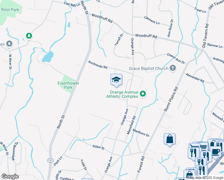 map of restaurants, bars, coffee shops, grocery stores, and more near 600 Orange Avenue in Milford