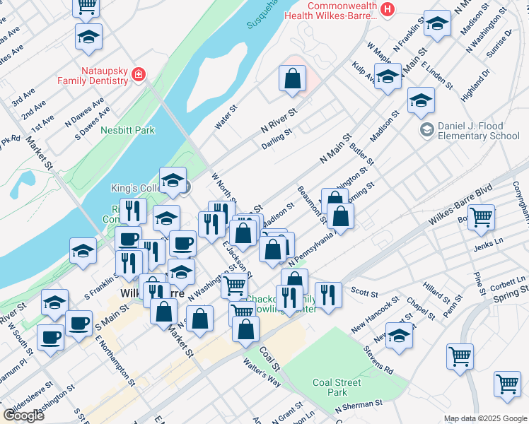 map of restaurants, bars, coffee shops, grocery stores, and more near 223 North Main Street in Plains
