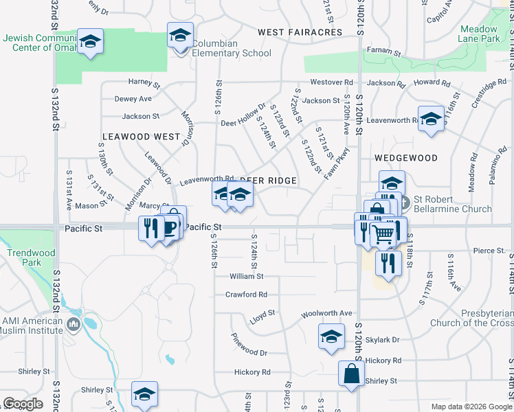 map of restaurants, bars, coffee shops, grocery stores, and more near 1003 Grey Fawn Drive in Omaha