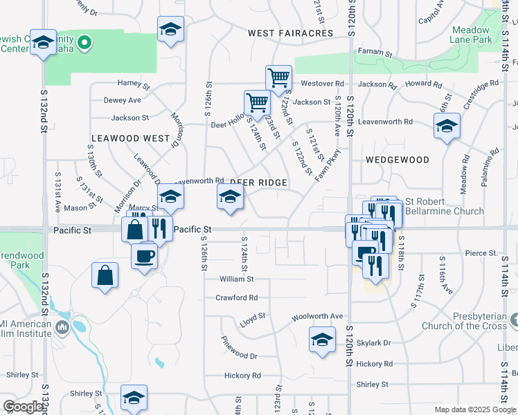 map of restaurants, bars, coffee shops, grocery stores, and more near 1003 Grey Fawn Drive in Omaha