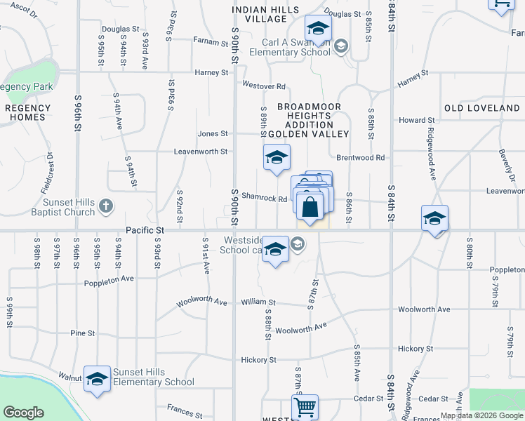 map of restaurants, bars, coffee shops, grocery stores, and more near 901 South 89th Street in Omaha