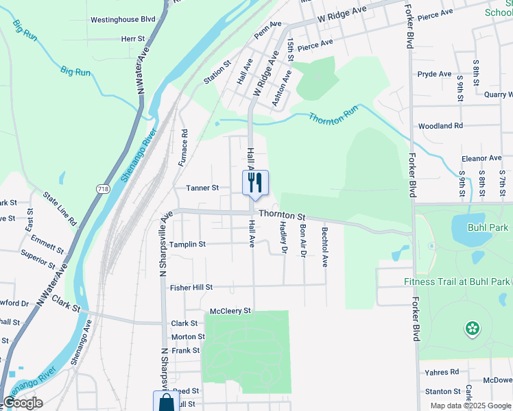 map of restaurants, bars, coffee shops, grocery stores, and more near 665 Thornton Street in Sharon