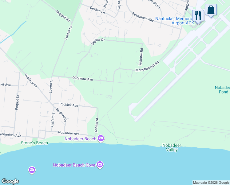 map of restaurants, bars, coffee shops, grocery stores, and more near 3 Monohansett Road in Nantucket