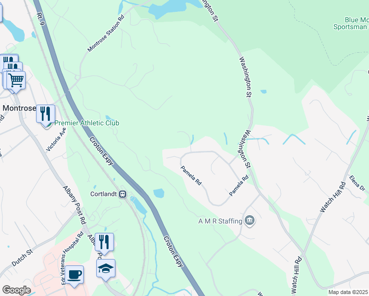 map of restaurants, bars, coffee shops, grocery stores, and more near 50 Pamela Road in Cortlandt