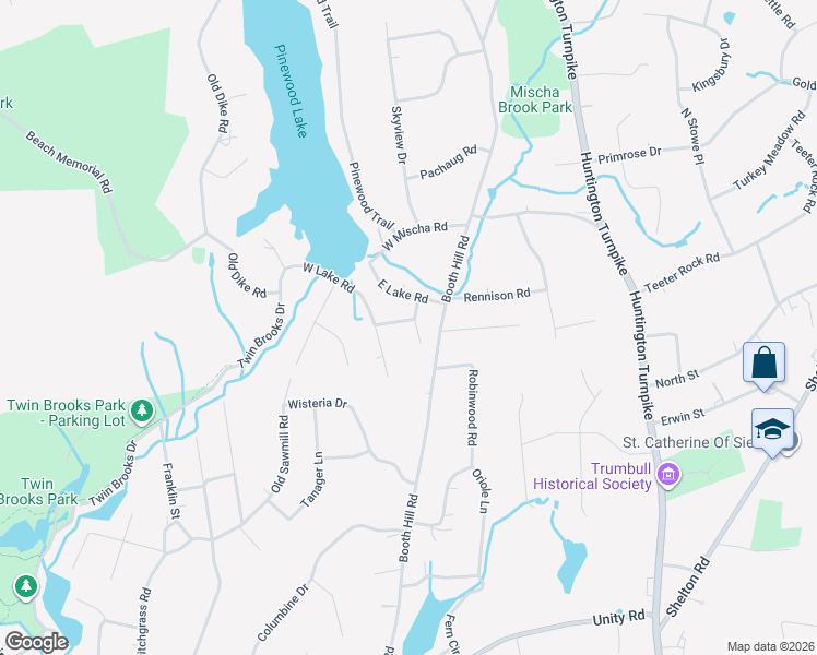 map of restaurants, bars, coffee shops, grocery stores, and more near 14 Southgate Road in Trumbull