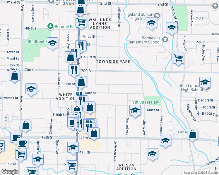 map of restaurants, bars, coffee shops, grocery stores, and more near 850 Porter Avenue in Ogden