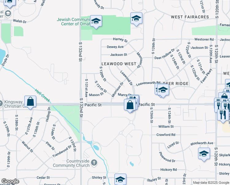 map of restaurants, bars, coffee shops, grocery stores, and more near 19009 Marcy Street in Omaha