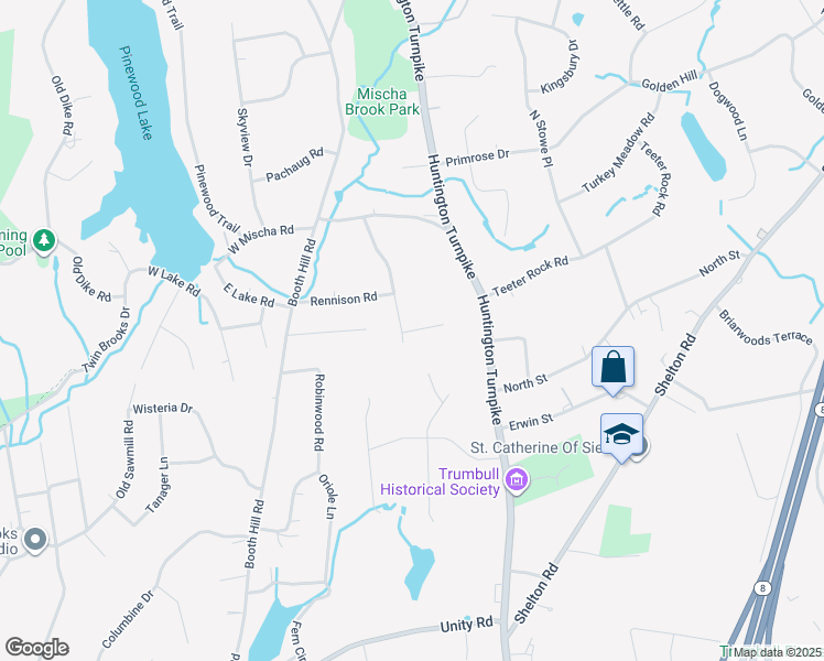 map of restaurants, bars, coffee shops, grocery stores, and more near 25 Overhill Dr in Trumbull