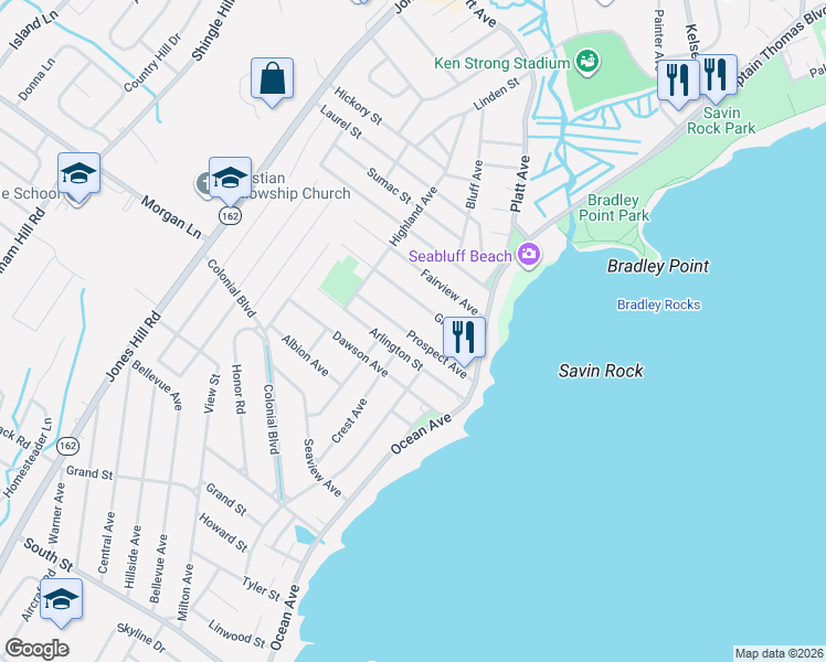 map of restaurants, bars, coffee shops, grocery stores, and more near 87 Prospect Avenue in West Haven