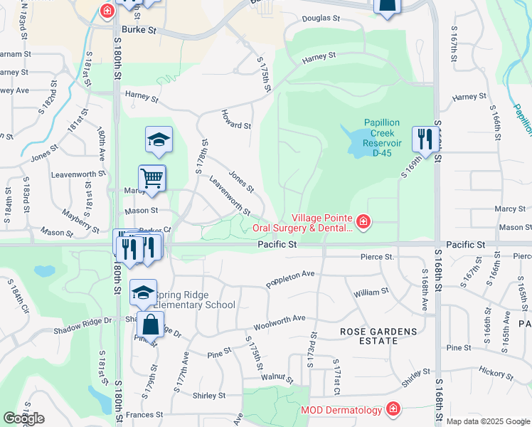 map of restaurants, bars, coffee shops, grocery stores, and more near 805 South 174th Street in Omaha