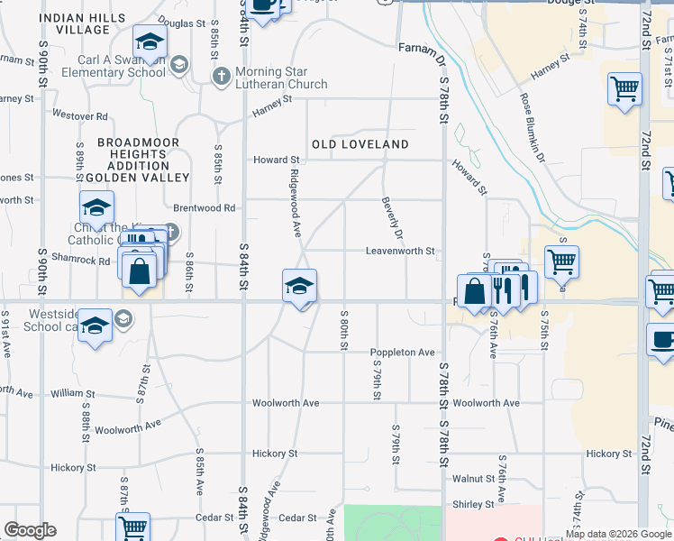 map of restaurants, bars, coffee shops, grocery stores, and more near 1022 South 80th Street in Omaha
