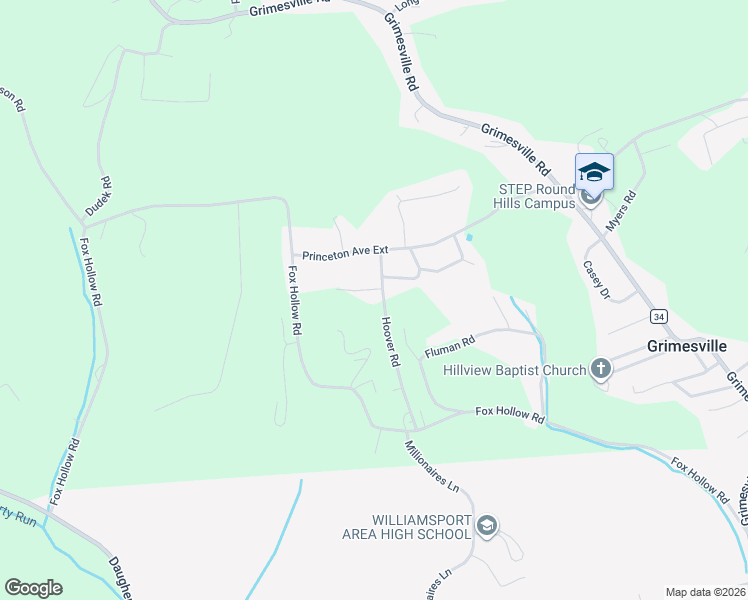 map of restaurants, bars, coffee shops, grocery stores, and more near 1-39 Hoover Road in Williamsport