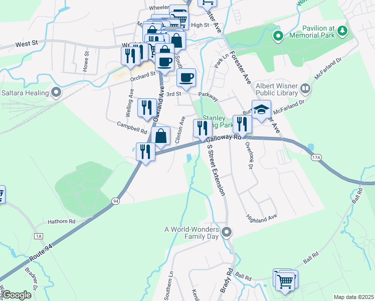 map of restaurants, bars, coffee shops, grocery stores, and more near 24 Galloway Road in Warwick