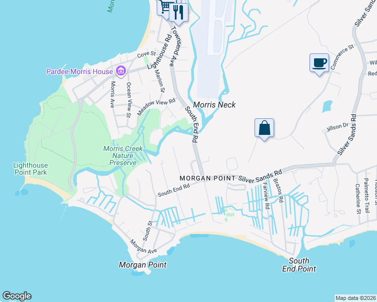map of restaurants, bars, coffee shops, grocery stores, and more near 25 South End Road in East Haven