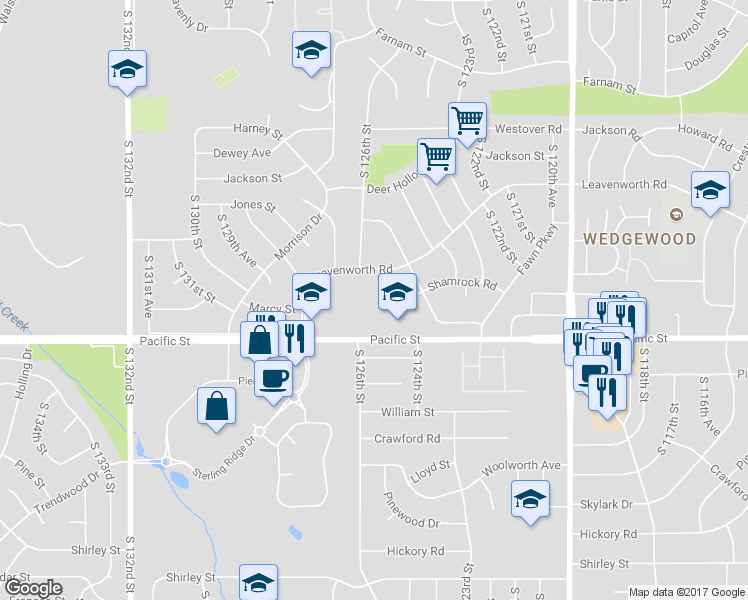 map of restaurants, bars, coffee shops, grocery stores, and more near 12531 Shamrock Road in Omaha