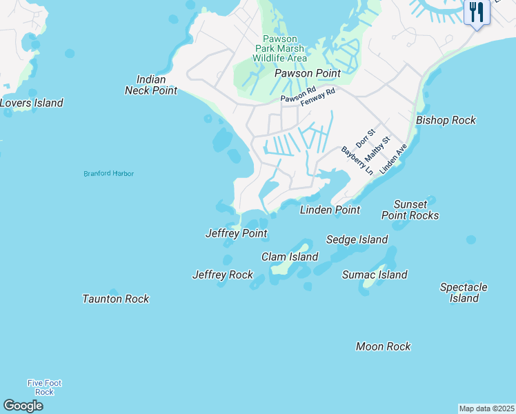 map of restaurants, bars, coffee shops, grocery stores, and more near 106 Sunset Beach Road in Branford