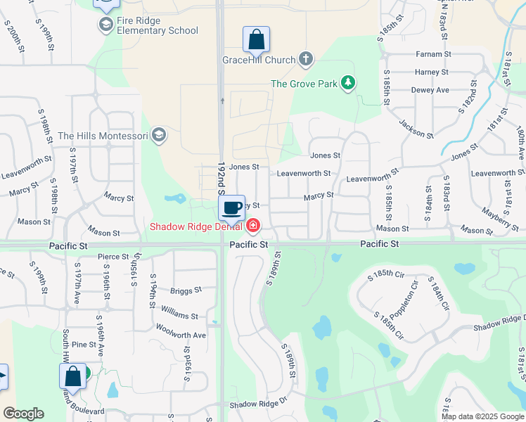 map of restaurants, bars, coffee shops, grocery stores, and more near 19009 Marcy Street in Douglas County