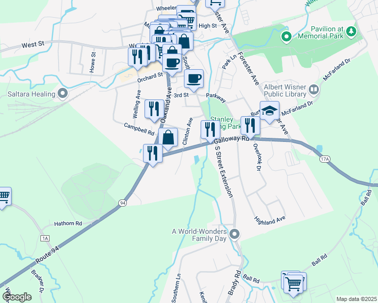 map of restaurants, bars, coffee shops, grocery stores, and more near 24 Galloway Road in Warwick