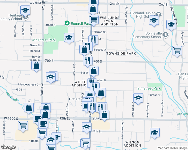 map of restaurants, bars, coffee shops, grocery stores, and more near 806 Washington Boulevard in Ogden