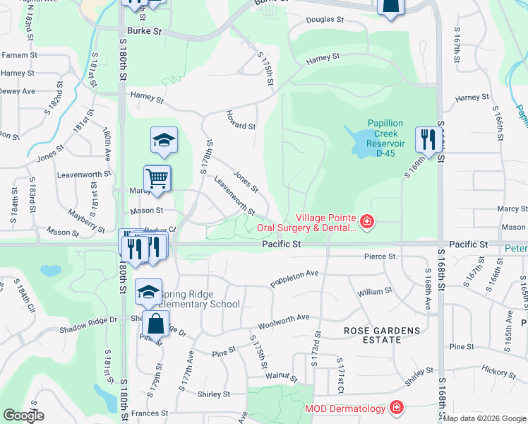 map of restaurants, bars, coffee shops, grocery stores, and more near 805 South 174th Street in Omaha