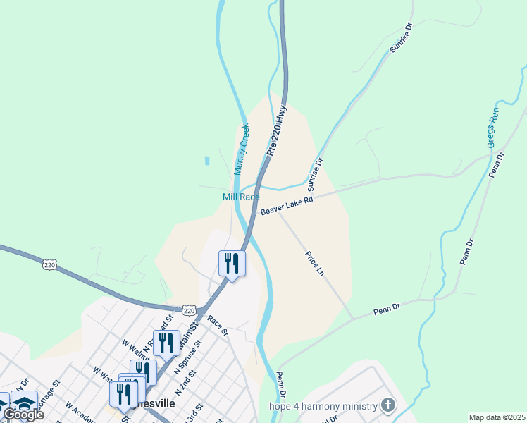 map of restaurants, bars, coffee shops, grocery stores, and more near 5248 U.S. 220 in Hughesville