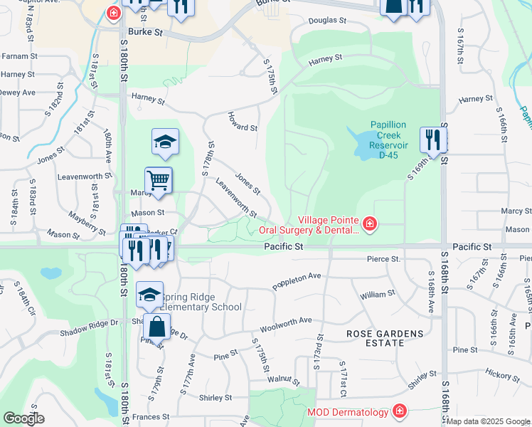 map of restaurants, bars, coffee shops, grocery stores, and more near 805 South 174th Street in Omaha