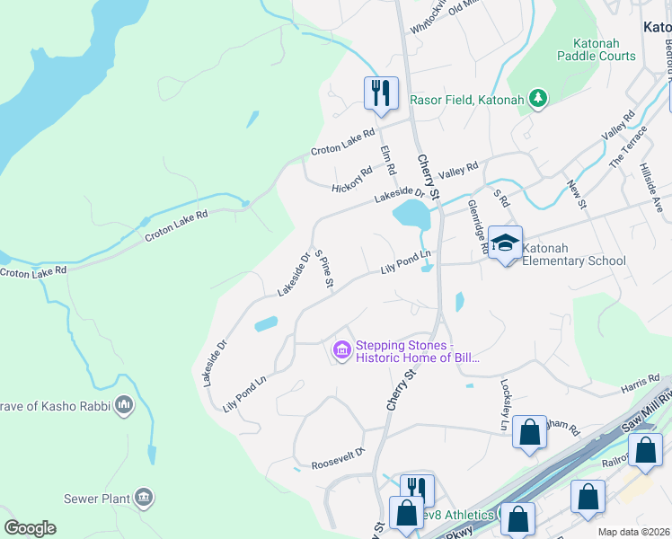map of restaurants, bars, coffee shops, grocery stores, and more near 68 South Pine Street in Katonah