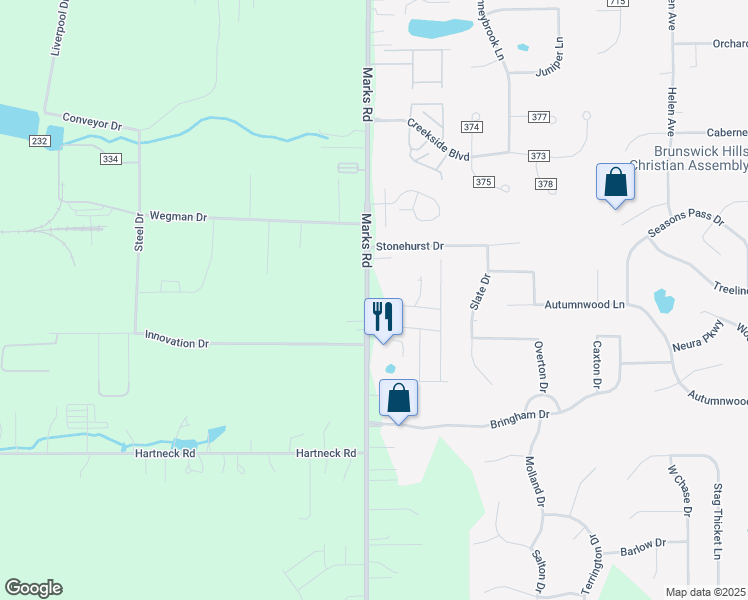 map of restaurants, bars, coffee shops, grocery stores, and more near 909 Marks Road in Brunswick