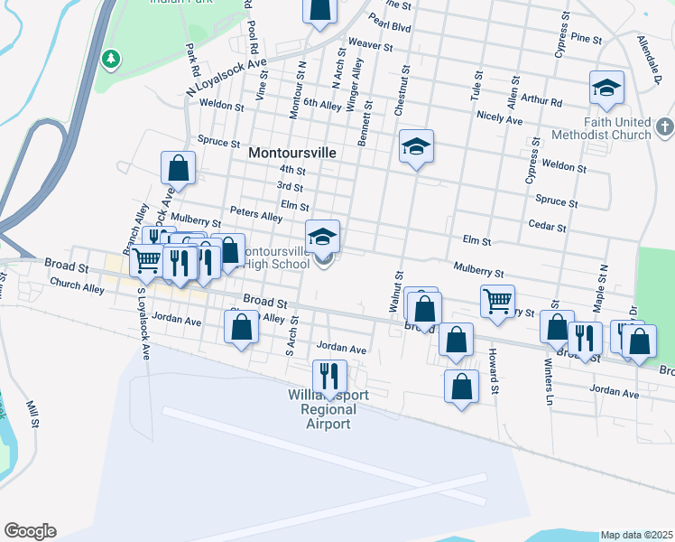 map of restaurants, bars, coffee shops, grocery stores, and more near 2985 4 Mile Drive in Montoursville