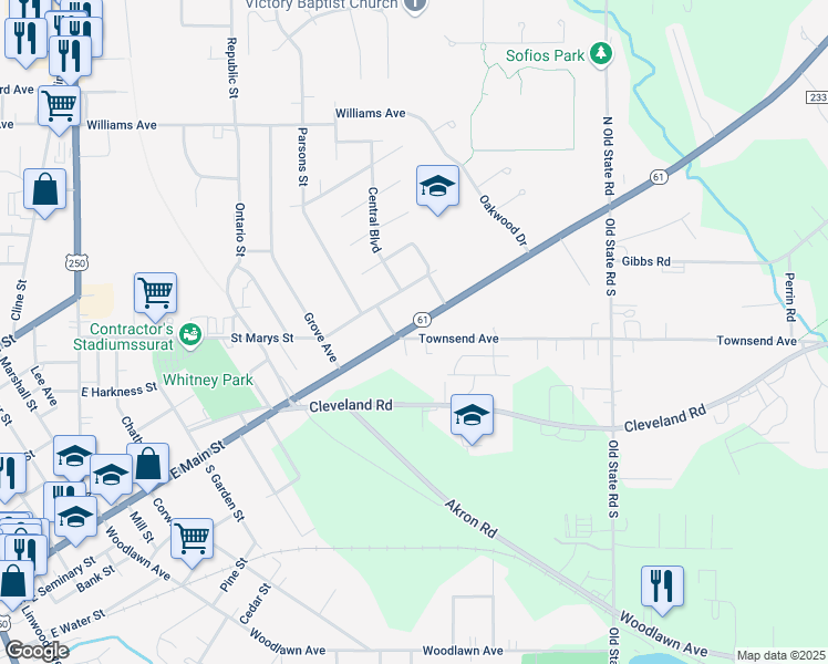 map of restaurants, bars, coffee shops, grocery stores, and more near 224 East Main Street in Norwalk