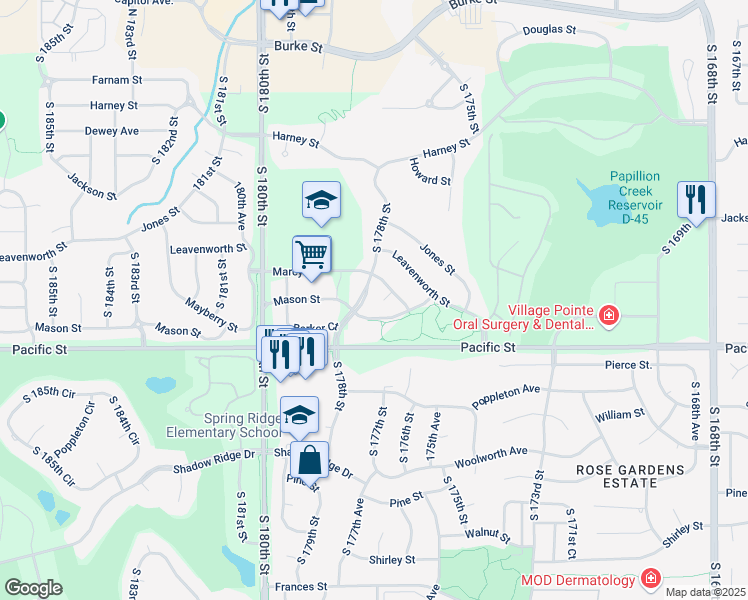 map of restaurants, bars, coffee shops, grocery stores, and more near 912 South 177th Circle in Omaha