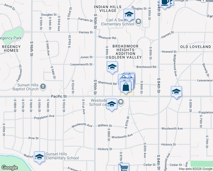 map of restaurants, bars, coffee shops, grocery stores, and more near 901 South 89th Street in Omaha