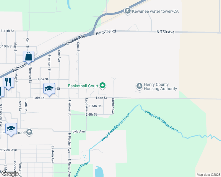 map of restaurants, bars, coffee shops, grocery stores, and more near 623 Manchester Drive in Kewanee
