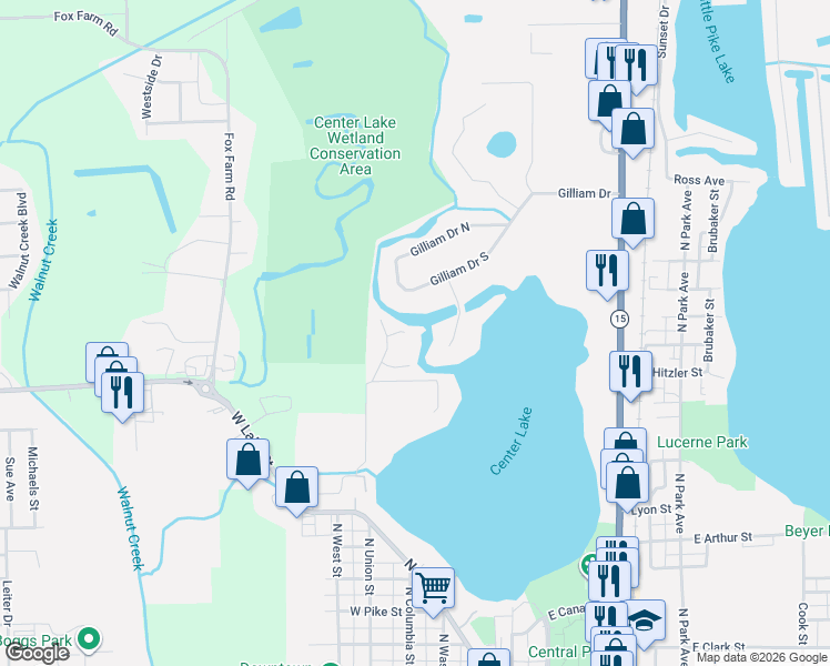 map of restaurants, bars, coffee shops, grocery stores, and more near 336 Channel View Drive in Warsaw