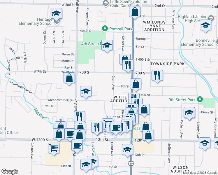 map of restaurants, bars, coffee shops, grocery stores, and more near 271 8th Street in Ogden