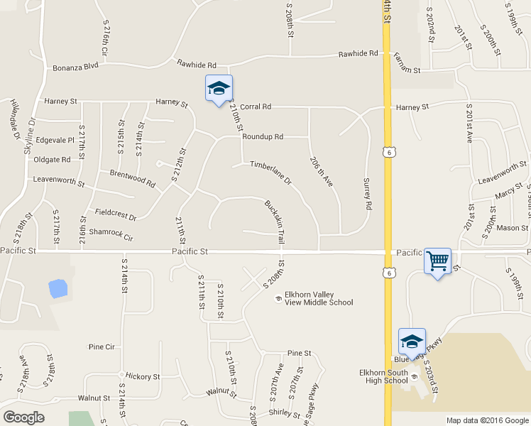 map of restaurants, bars, coffee shops, grocery stores, and more near 20823 Buckskin Trail in Omaha