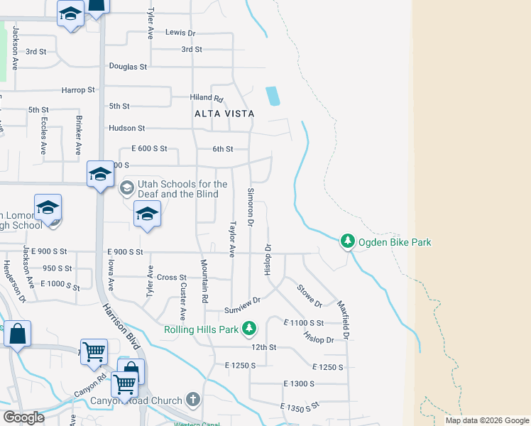 map of restaurants, bars, coffee shops, grocery stores, and more near 1565 East 775 South Street in Ogden