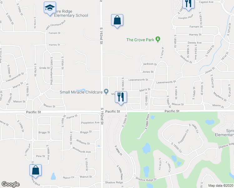 map of restaurants, bars, coffee shops, grocery stores, and more near 19009 Marcy Street in Douglas County